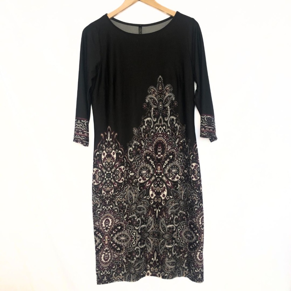 🖤 Lori M Collection Black Paisley Print Dress | Size M | Made in Canada